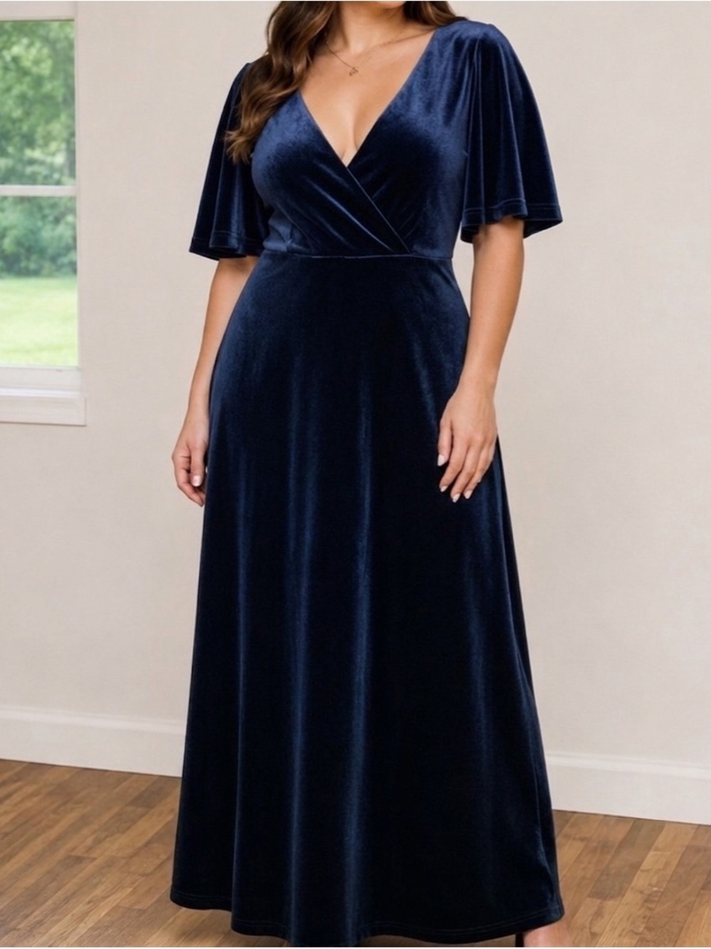 Ever Pretty Navy Blue Velvet V-Neck Formal Gown - US 24